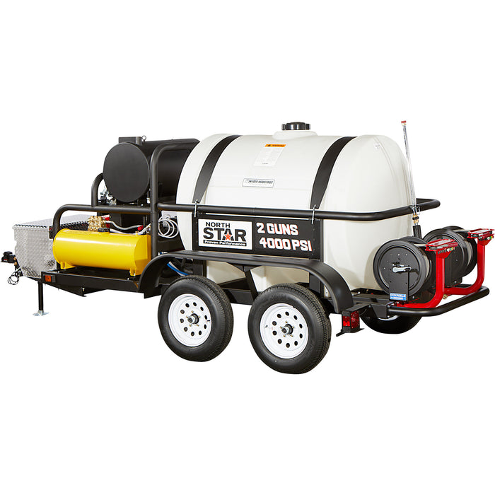 NorthStar Hot Water Commercial Pressure Washer Trailer with 2 Wands, 4000 PSI, 7.0 GPM, NorthStar Engine, 525-Gal. Water Tank