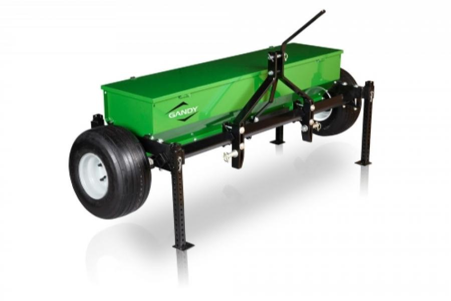 Gandy Drop Spreader with 3-Point Hitch and Pneumatic Wheels on steel rim